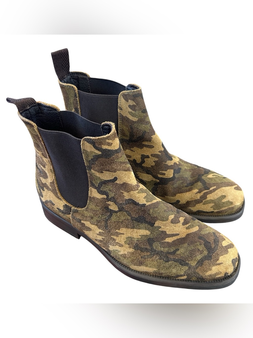 Anthropologie | Women’s Green/Brown Camo Suede Chukka Pull On Ankle Boots Size 8